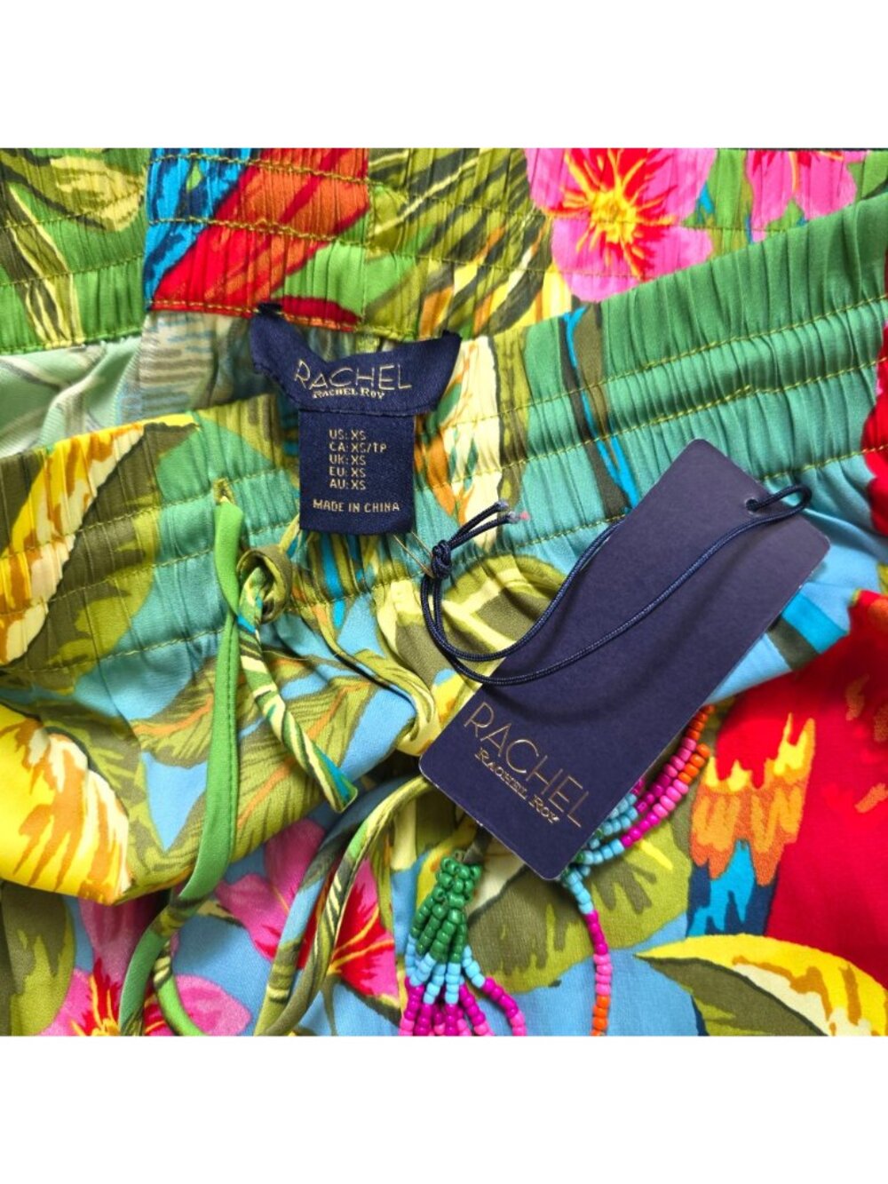 Rachel Roy Womens Wide-Leg Pants Size XS Tropical Print W/ Beaded Tie Detail NWT - Picture 5 of 11
